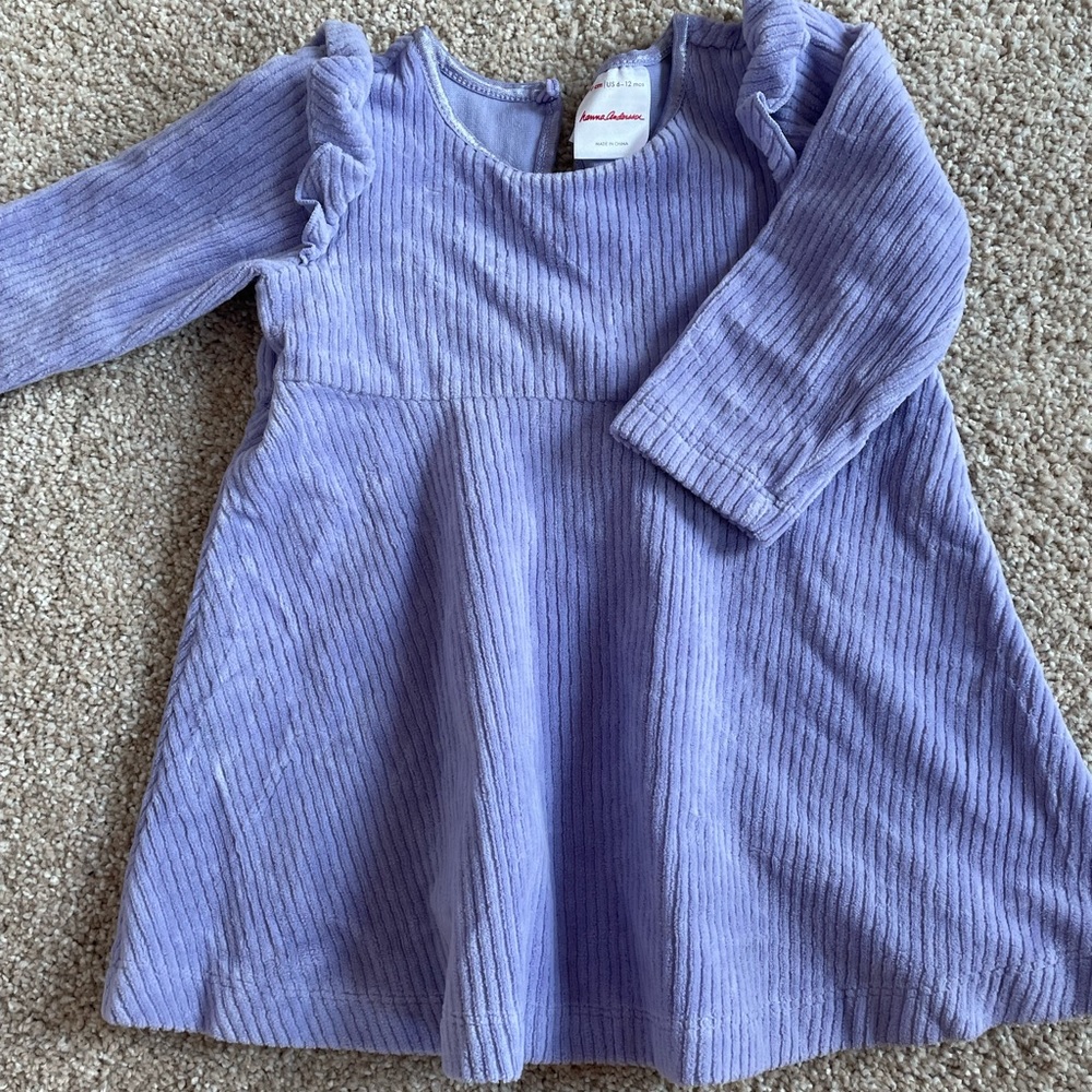 Hanna Andersson lavender velour ribbed dress 6-12 month